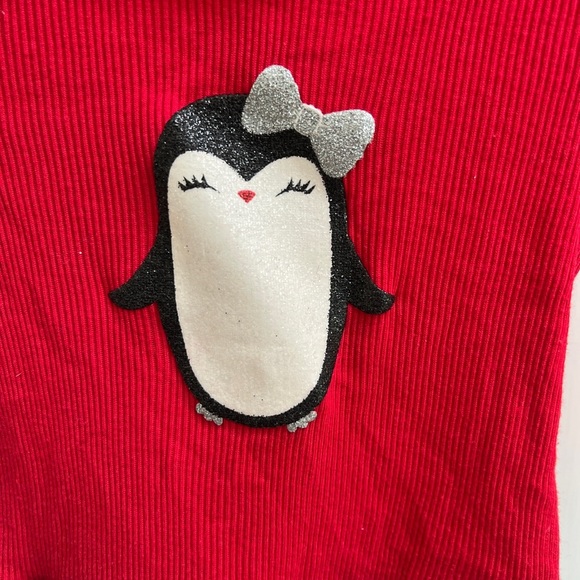 Wonderkids 18M Red, White and Black Penguin Houndstooth Girls Long Sleeve Dress - Picture 2 of 5